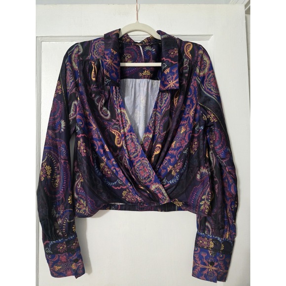 Free People Tops - Free People Sz Large Lana Printed Surplice Wrap Crop Top